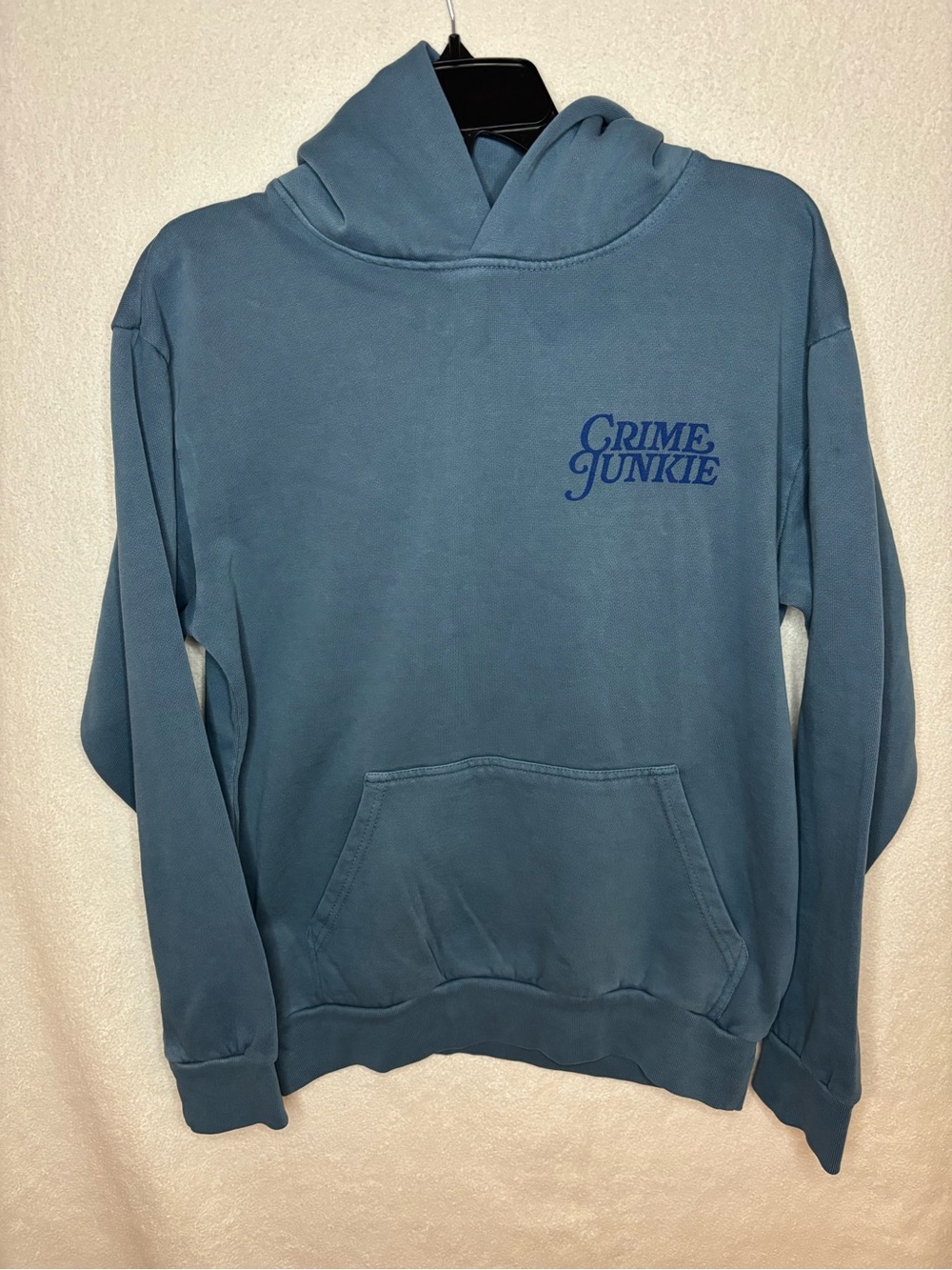 Crime Junkie Podcast Adult Small Pullover Hoodie Sweatshirt Blue Graphic Print